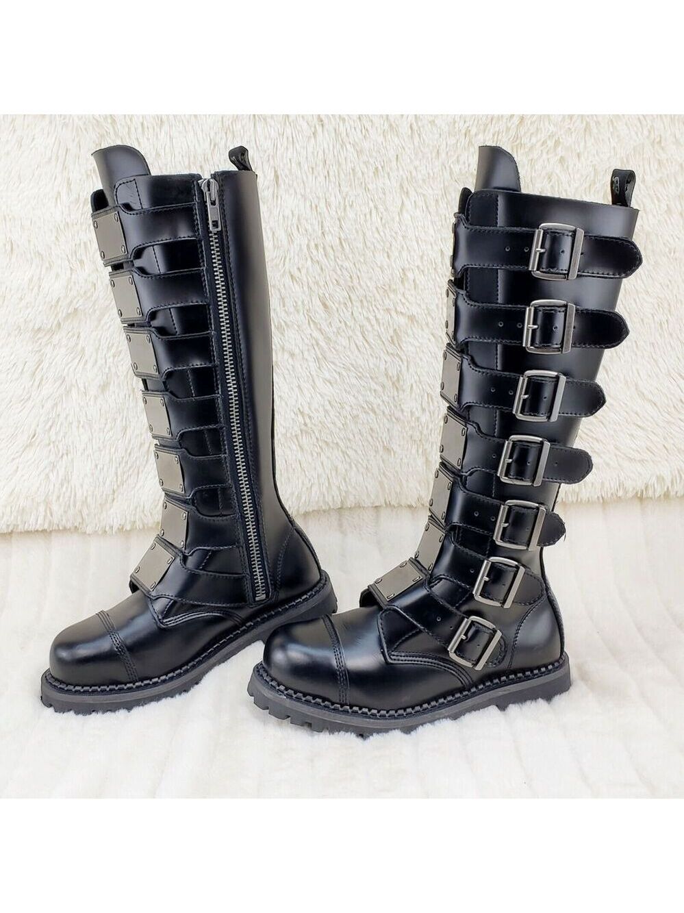 NIB DEMONIA Riot 21 Goth Combat Biker Steel Toe Boots Black Leather Men's